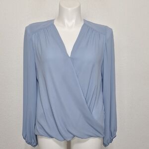INC International Concepts Blue Coquette Draped Blouse Size L